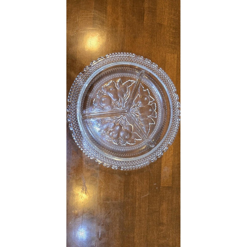 Vintage Imperial Glass Relish Tray "Intaglio Fruit" pattern